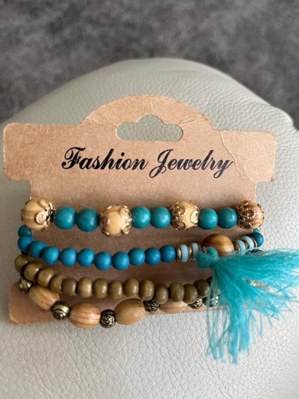 Fashion Jewelry Turquoise & Beige Beaded Bracelet 4 pc set with Tassel! New!